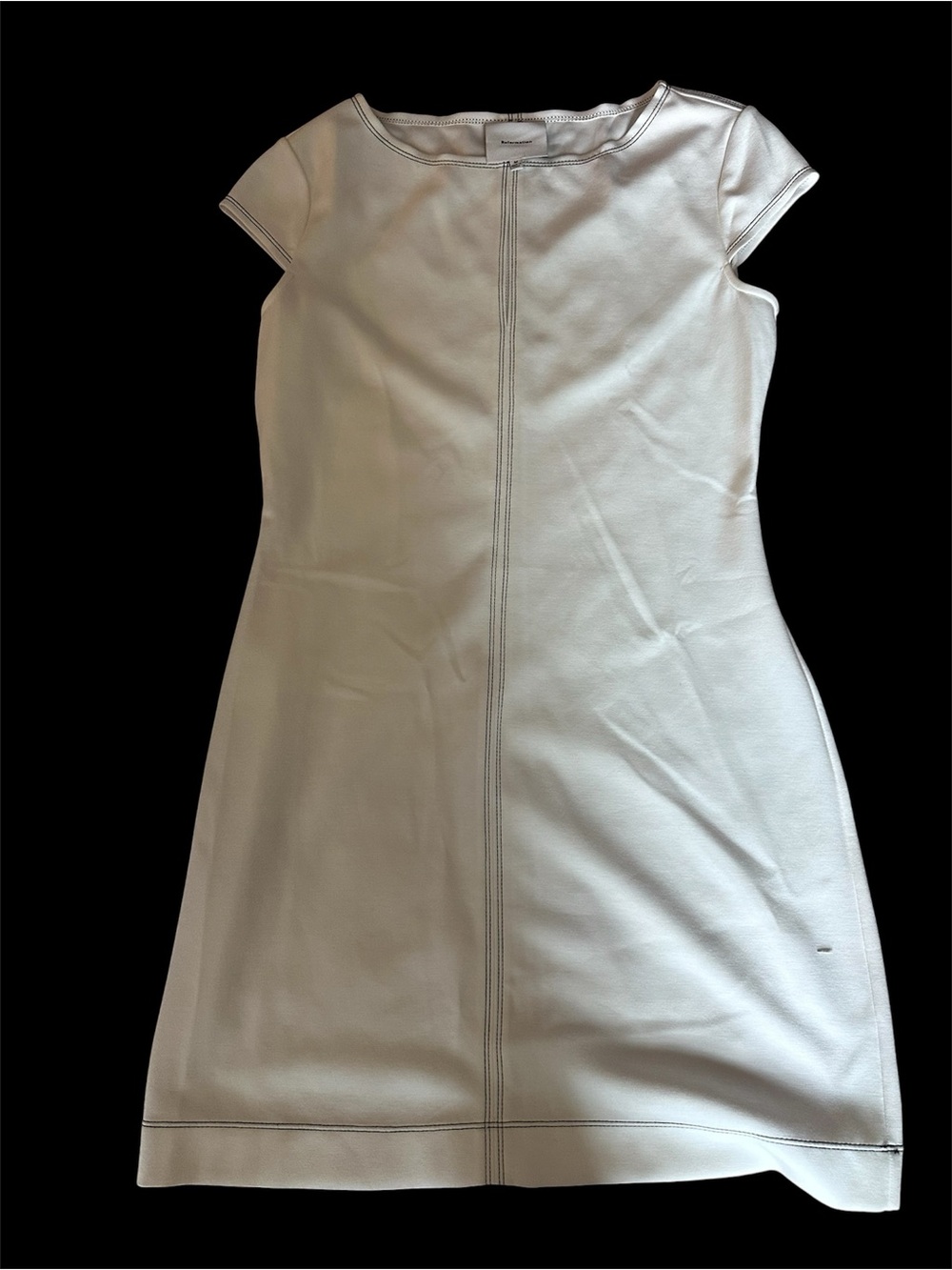 Reformation Cream Cap-Sleeve Shift Dress with Center Seam Size M